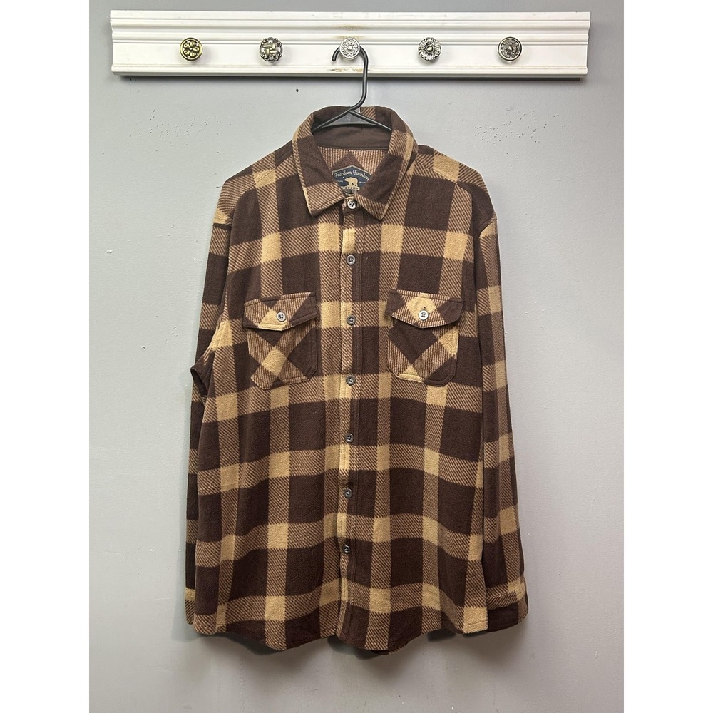 Freedom Foundry Shirt Jacket Mens Large Brown Plaid Fleece Button Front Casual